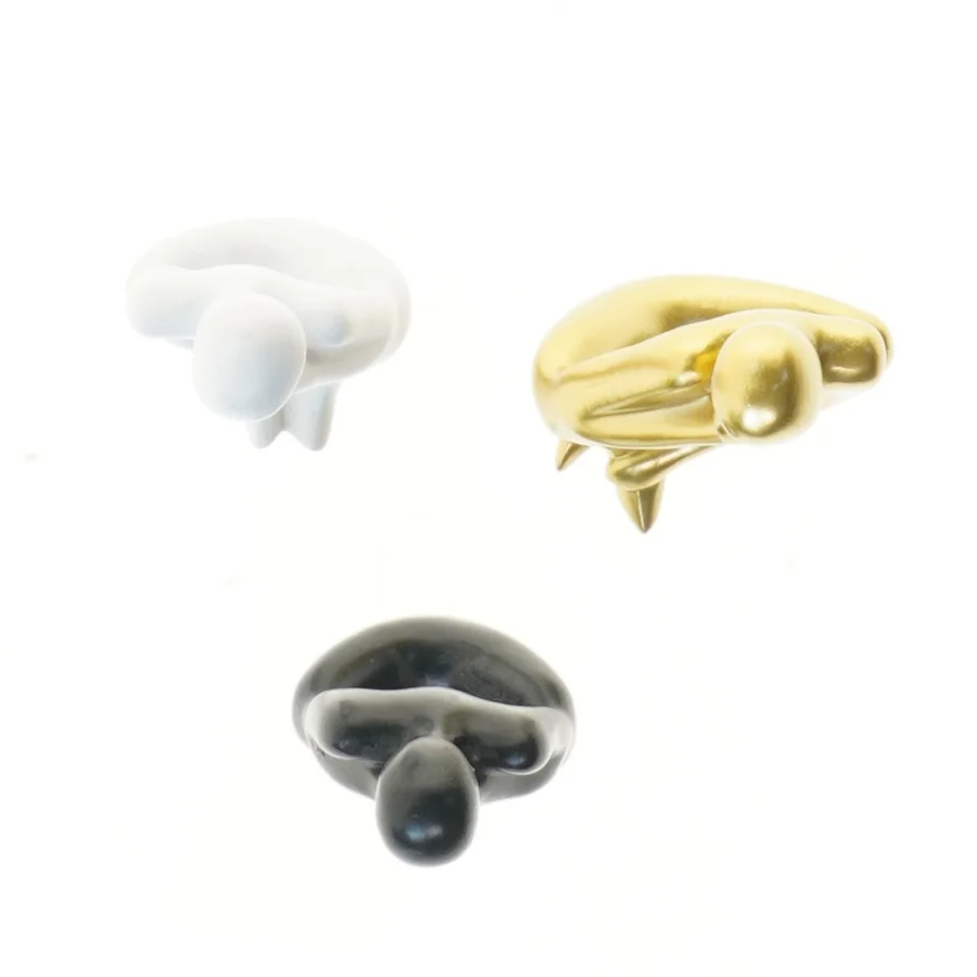 Dekorative figurer i hvid, sort og guld, 3 stk (str. 3 stk 13 cm)