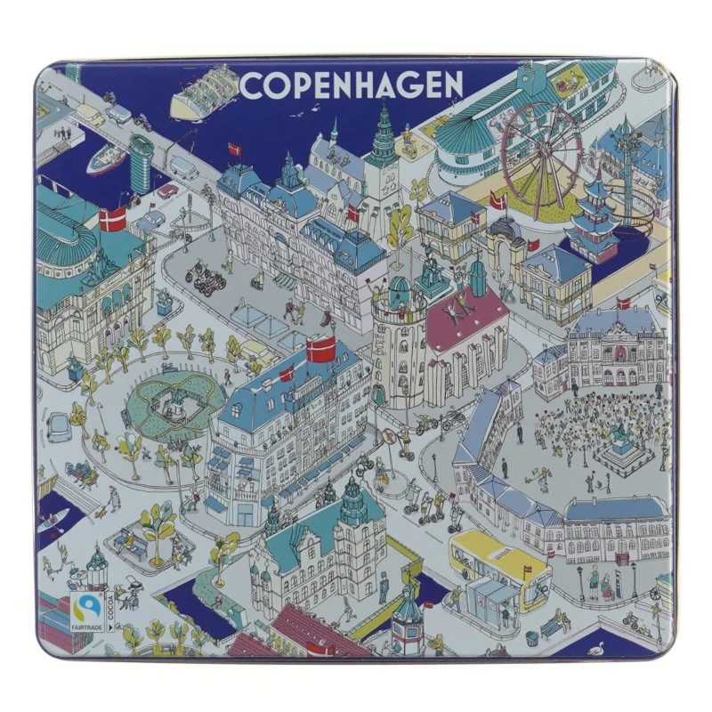 Copenhagen dekoreret metaldåse (str. 23,5x22 cm)