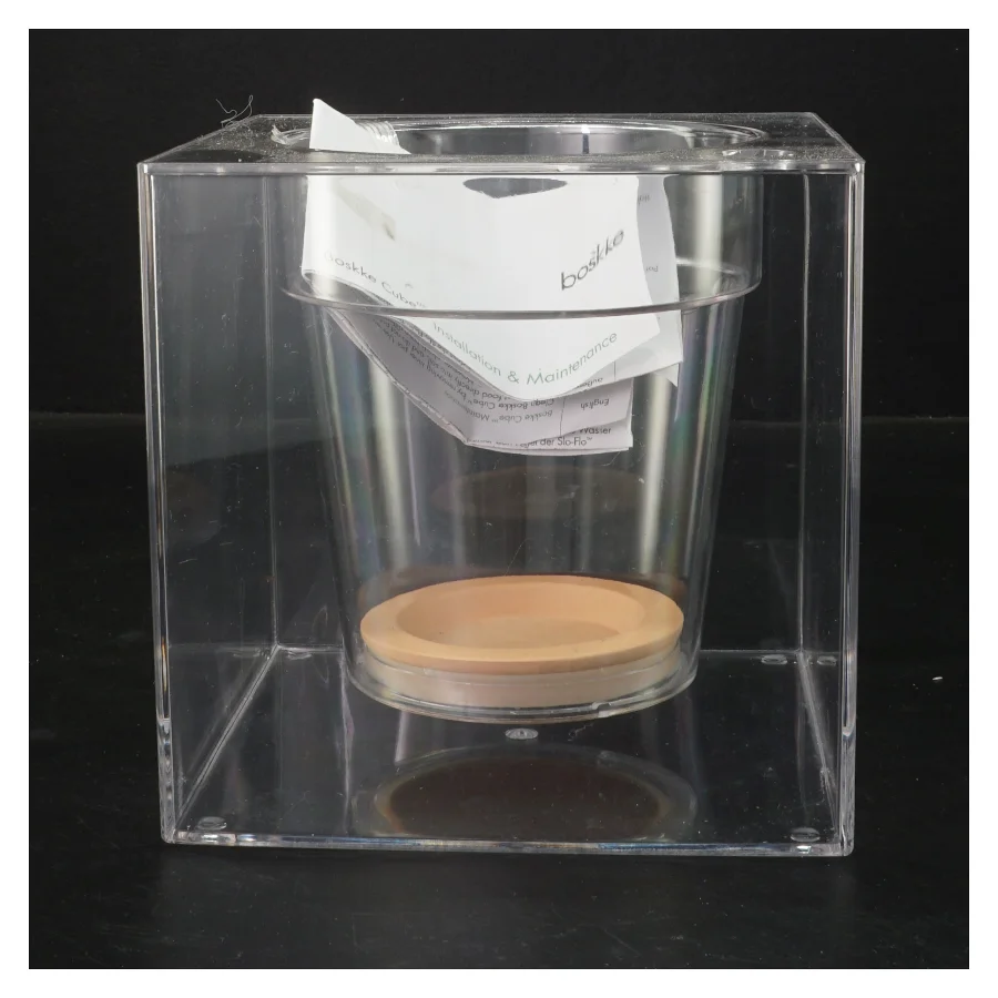 Ny Selvvandingspotte Transparent po ur tte med base fra Boskke (str. 15x15x15 cm)