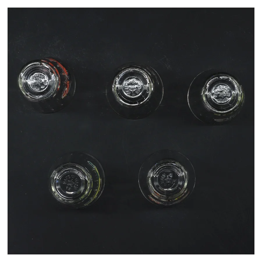 5 dekorative glas med biler  (str. 5 stk Ø 5 cm længde 7 cm)