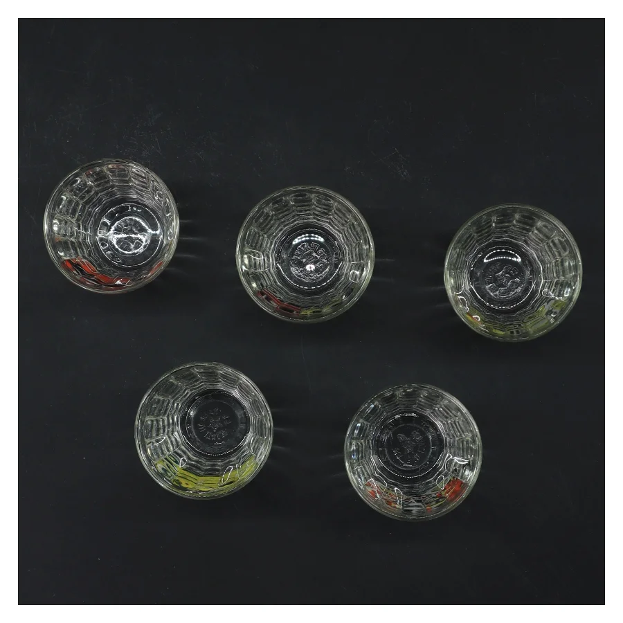 5 dekorative glas med biler  (str. 5 stk Ø 5 cm længde 7 cm)