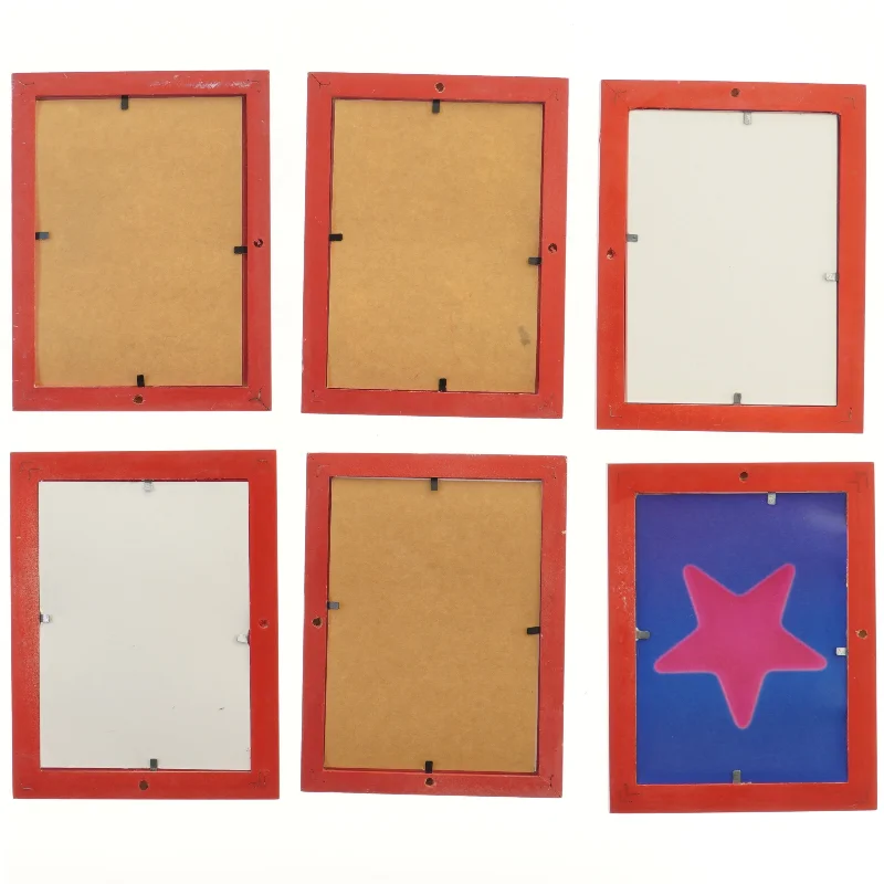 6 Røde billedrammer (str. 6 stk 21,5x16,5 cm)