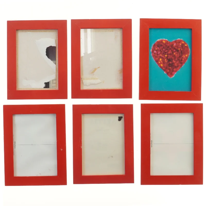 6 Røde billedrammer (str. 6 stk 21,5x16,5 cm)