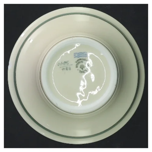 Hjertegræs stel. Porcelænsskål med grøn kant fra Royal Copenhagen (str. 14,5x6 cm)