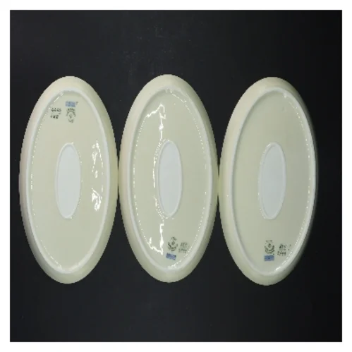 Hjertegræs stel. Ovale porcelænsfade med dekorativt motiv fra Royal Copenhagen (str. 22x13,5x2,5 cm, 3 styk cm)