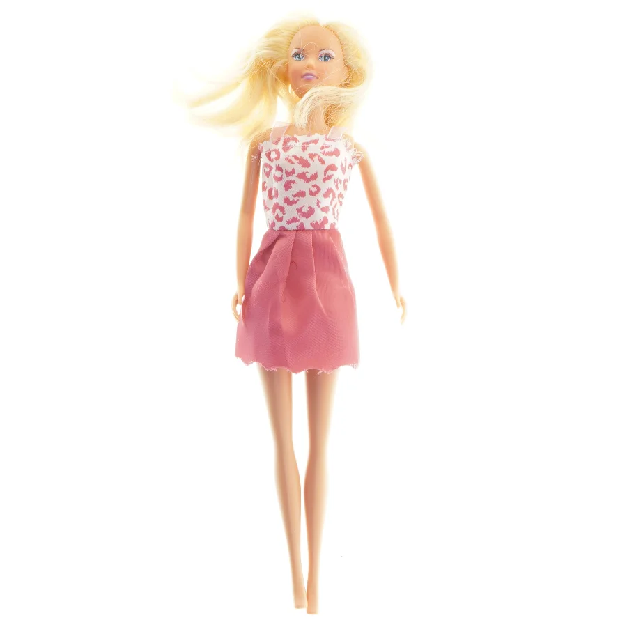 Dukke med lyseblond hår og pink tøj fra Barbie (str. 31 cm)