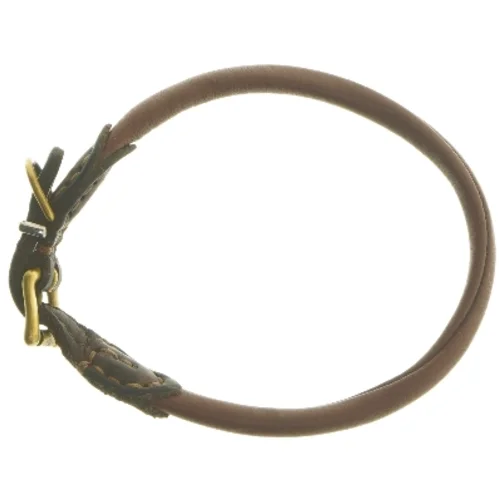 Brunt hundehalsbånd? med guldspænde (str. Ø 17 cm)