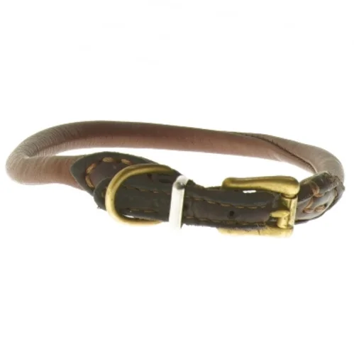 Brunt hundehalsbånd? med guldspænde (str. Ø 17 cm)