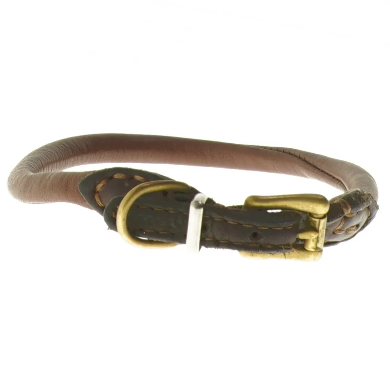 Brunt hundehalsbånd? med guldspænde (str. Ø 17 cm)