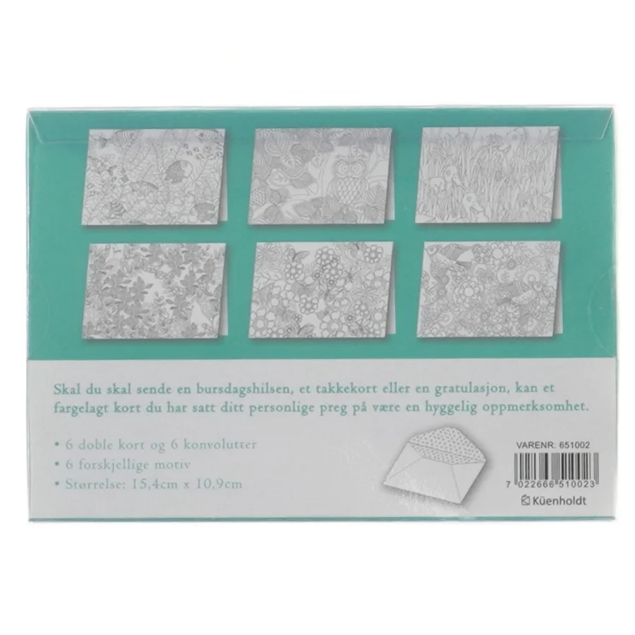 Farvelægningskort med konvolutter (str. 15,4x10,9 cm)