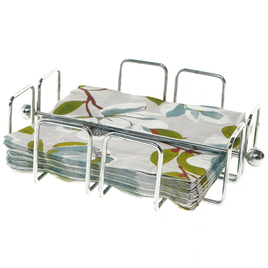 Serviettholder i metal med servietter (str. 19x19x6 cm)