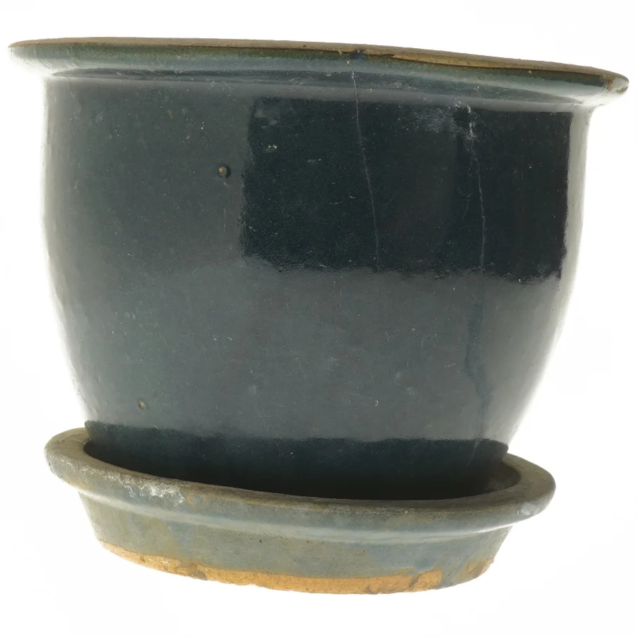 Keramisk plantekrukke med underskål (str. 22x16 cm)