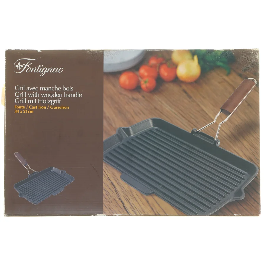 Fontignac grillpande med træhåndtag fra Fontignac (str. 38x24 cm)