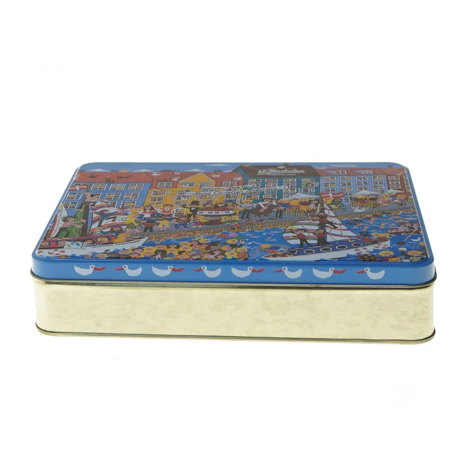 Dekorativ metalæske med H.C. Andersen motiv (str. 25,5x21,5x5,5 cm)