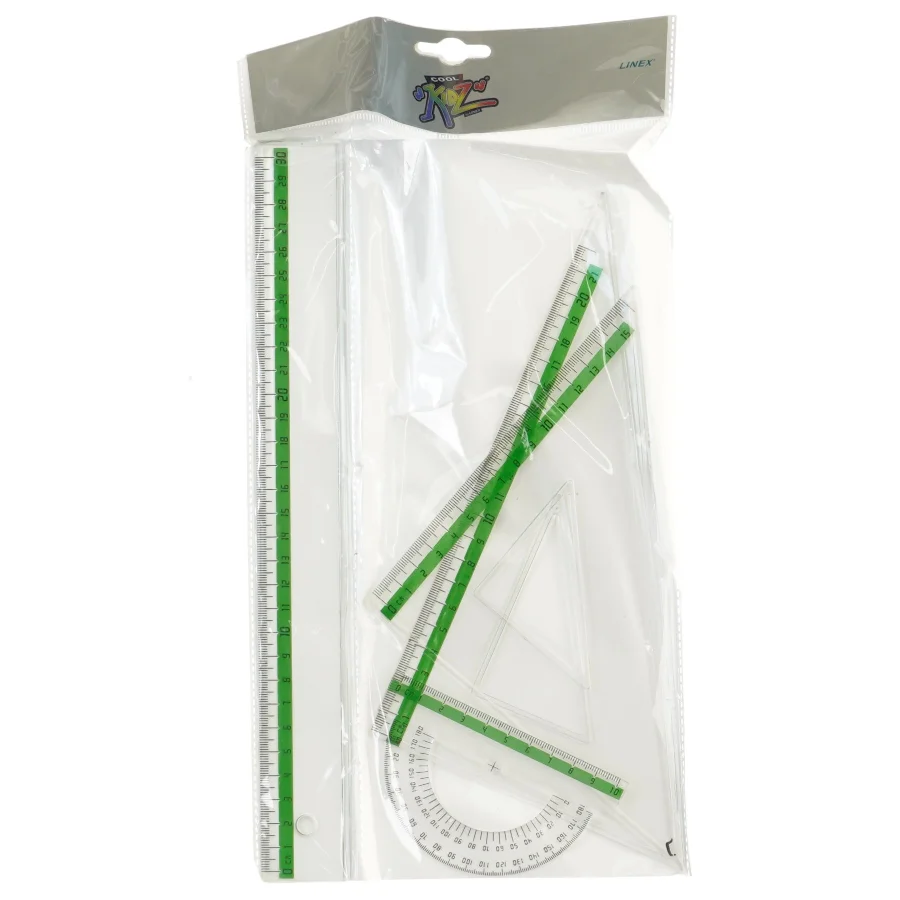 Geometrisæt med lineal og vinkelmåler fra Linex (str. 30 cm)