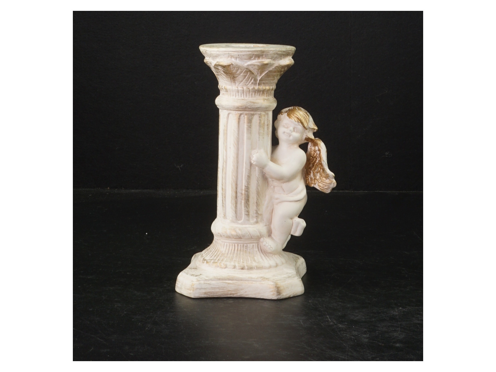 Keramiklysestage med englemotiv (str. 16 cm)