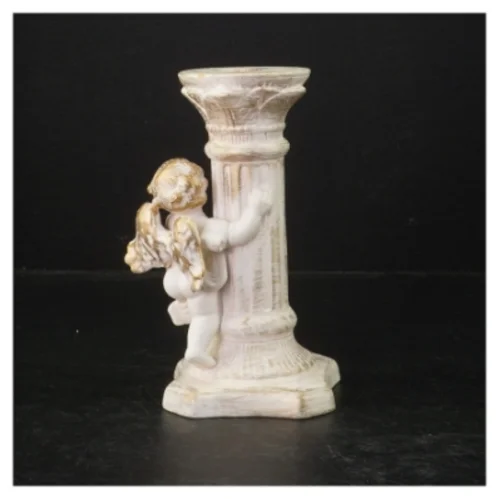 Keramiklysestage med englemotiv (str. 16 cm)