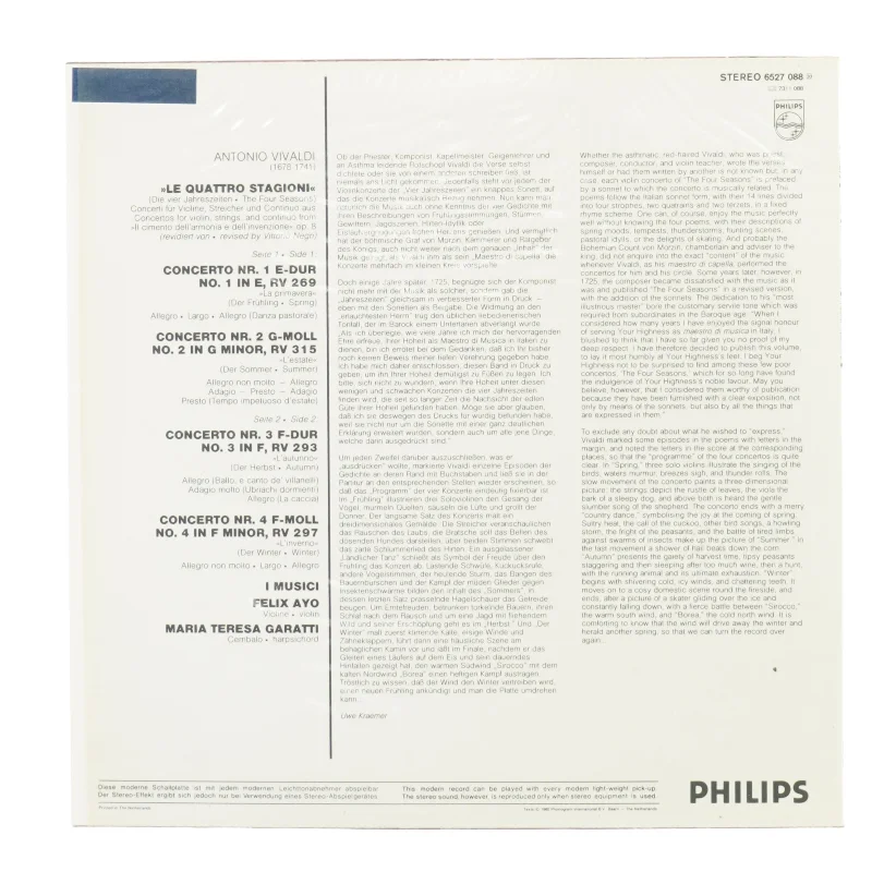 Vivaldi: die vier jahreszeiten fra Philips (str. 30 cm)