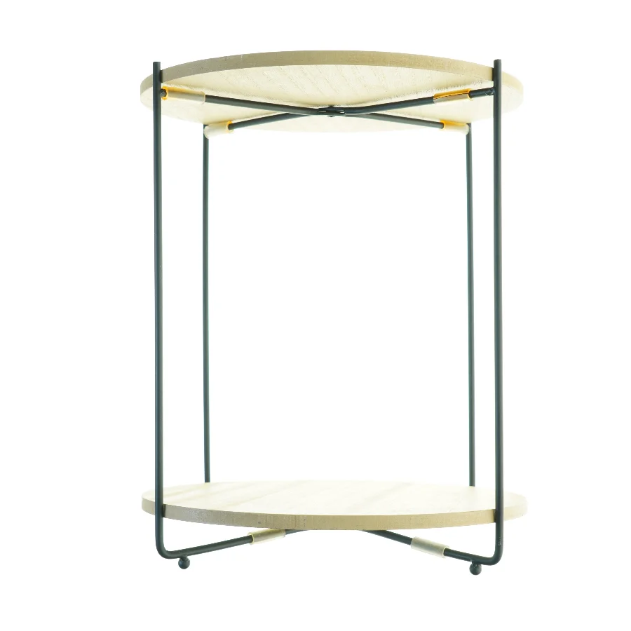 Rundt sidebord med to hylder