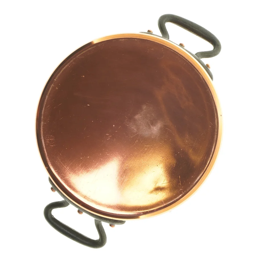 Kobbergryde med sorte håndtag (str. Ø 20x12 cm)