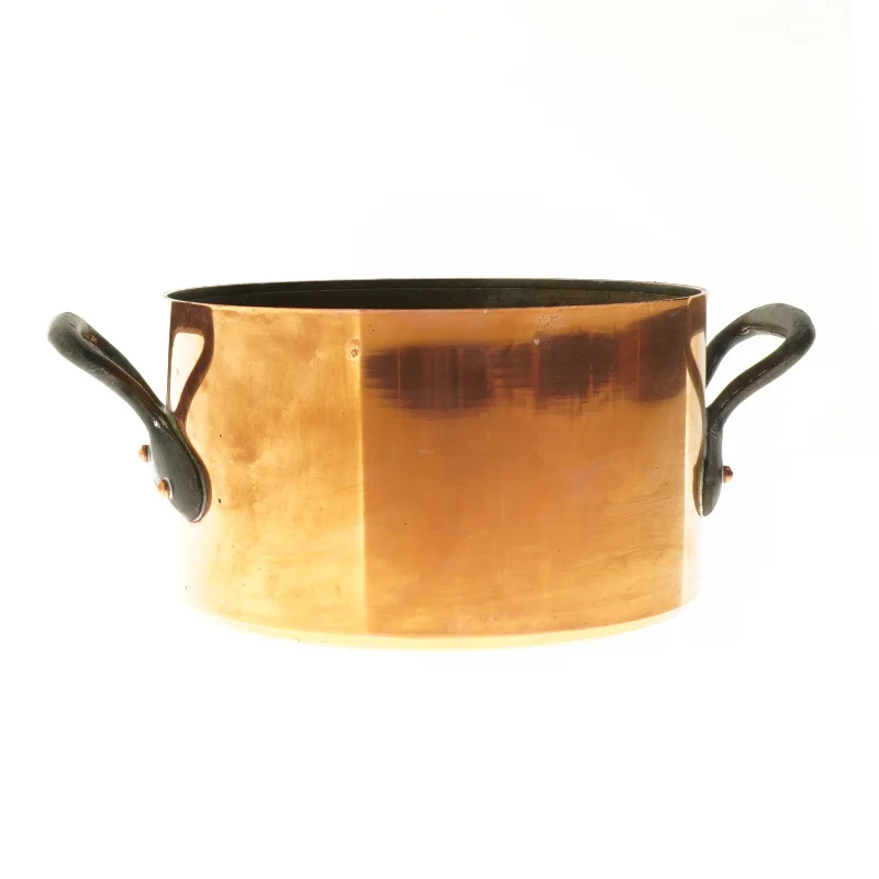 Kobbergryde med sorte håndtag (str. Ø 20x12 cm)