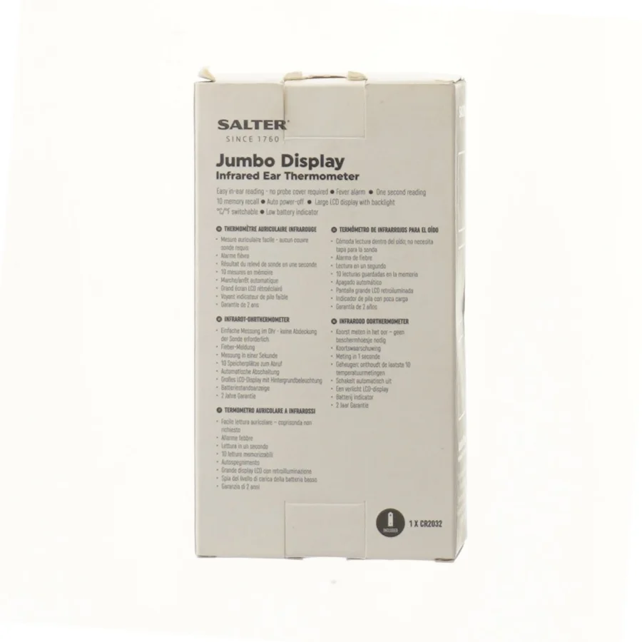 Infrarød øretermometer med jumbo display fra Salter (str. 12 cm)