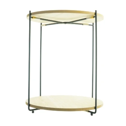 Rundt sidebord med to hylder 