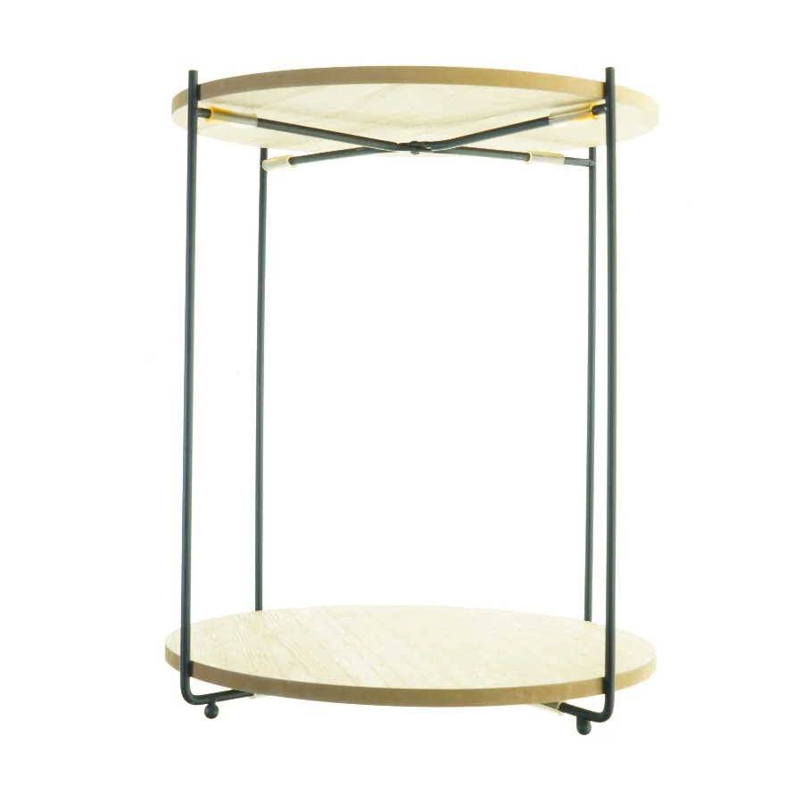 Rundt sidebord med to hylder 