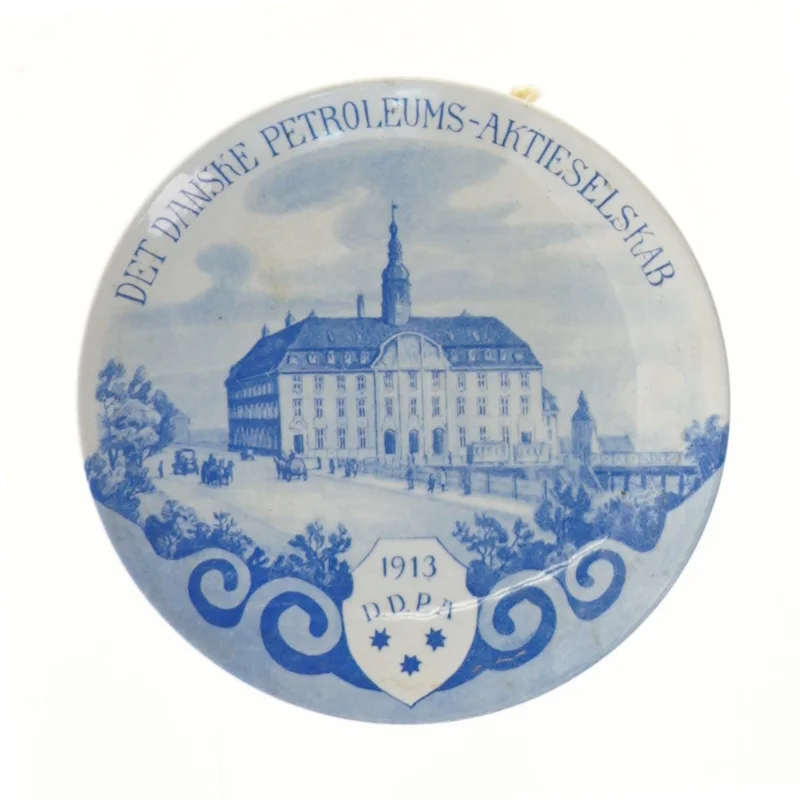 Dekorativ tallerken med bygning motiv (str. Ø 16,5 cm)