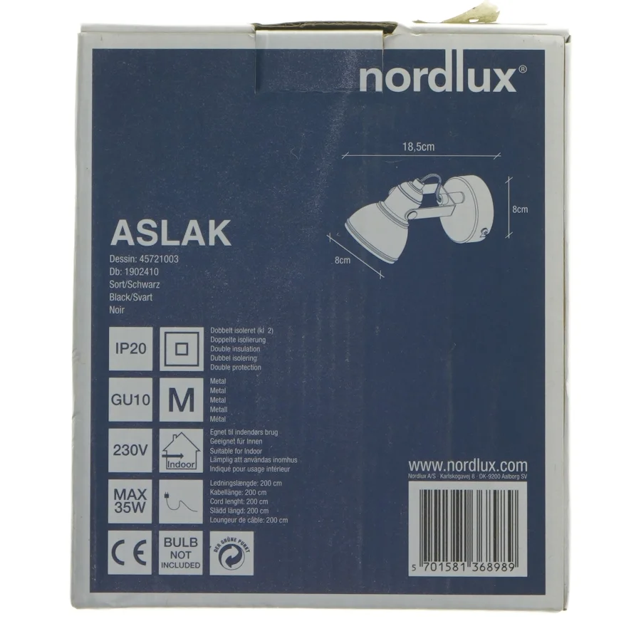 Væglampe Nordlux Aslak fra Nordlux (str. 18,5x8x8 cm)