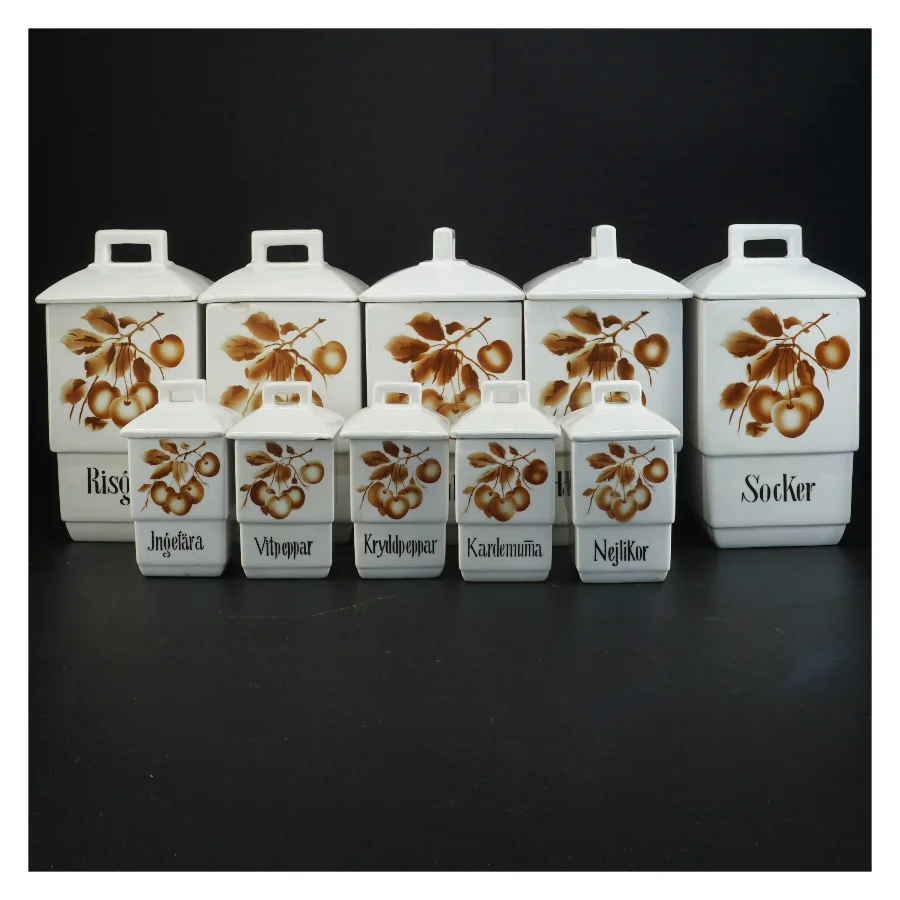 Porcelæn krydderiglas (str.15 x 9,5 cm og 8 x 5,5 cm)