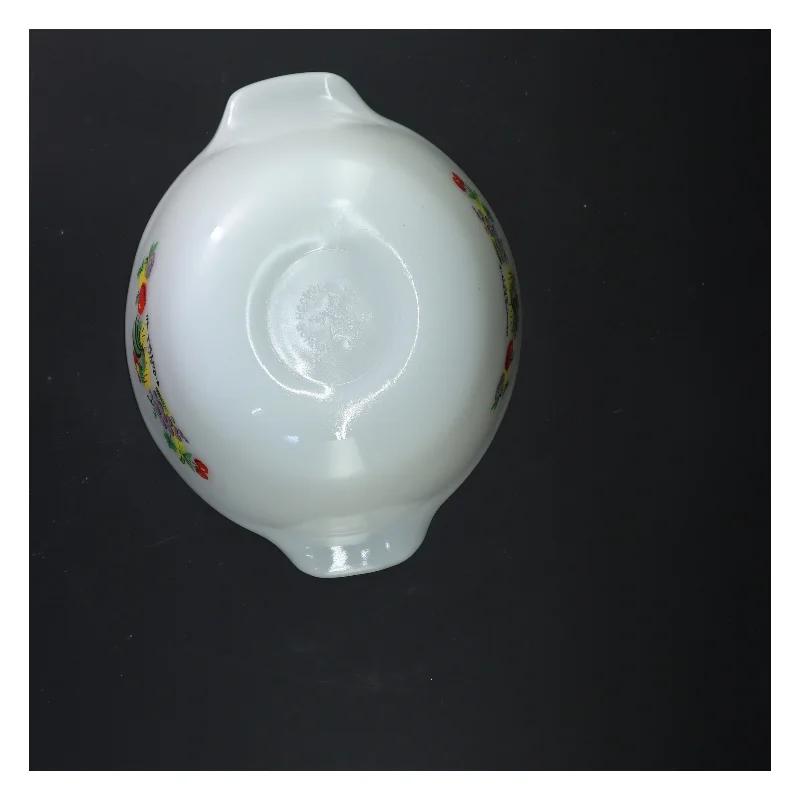 Vintage brandskål med frugt og hane (str. 26x22x12 cm)