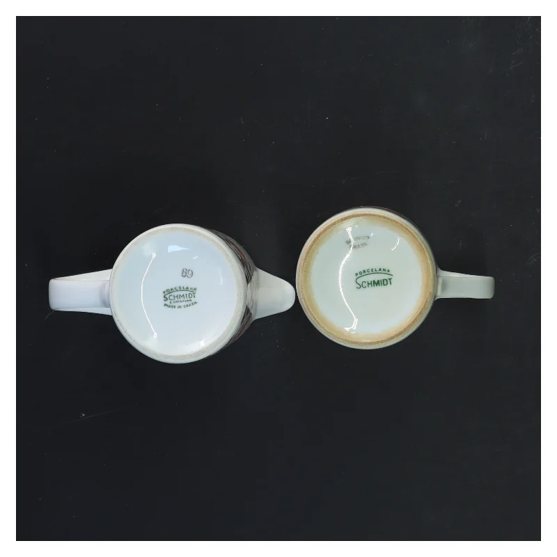 Porcelæns mælkekande og kop fra Schmidt (str. 2 stk Ø 6,5&6 cm længde 9,5x7,5 cm)