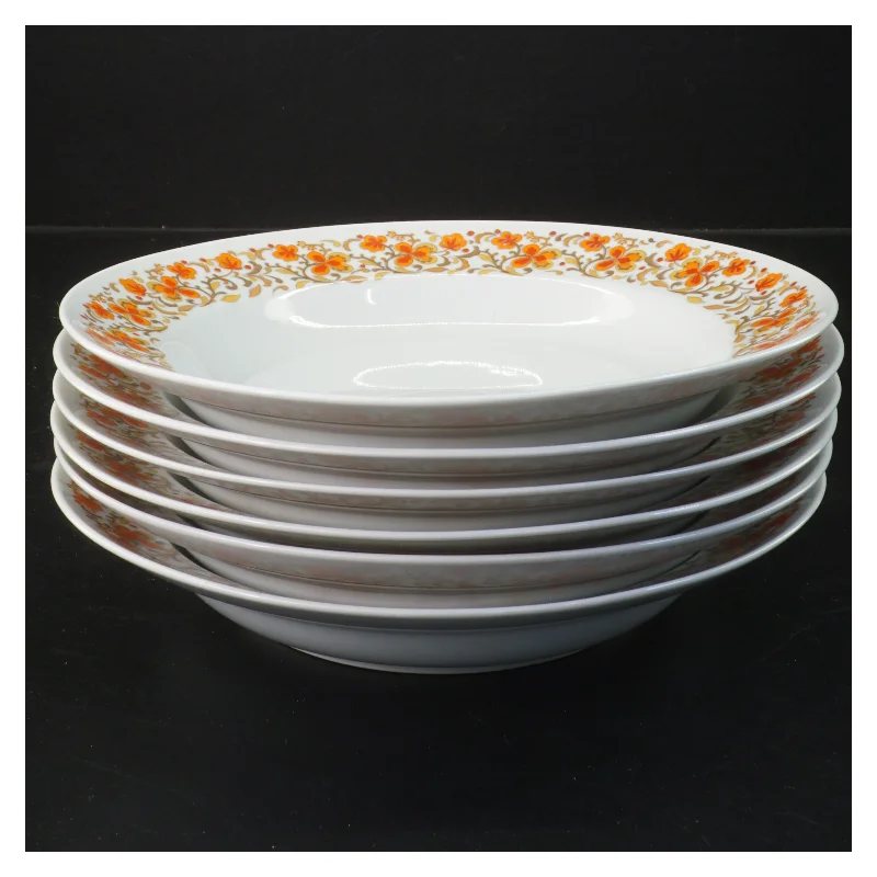 Sæt af 6 dybe tallerkener med blomsterdekoration fra Schmidt (str. 6 stk Ø 21 cm)