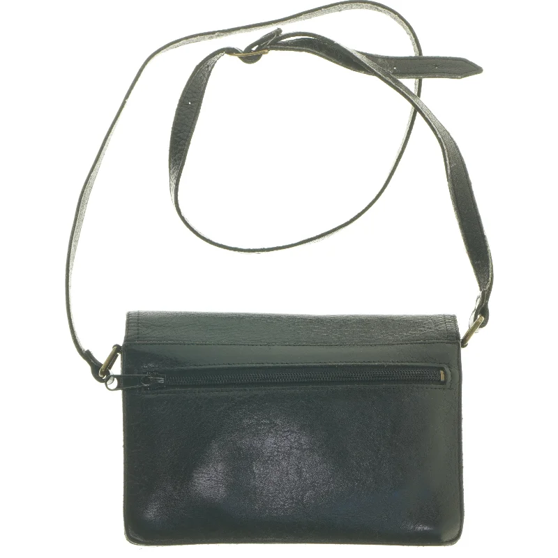 Sort læder skuldertaske fra Calvini (str. 22x15 cm)