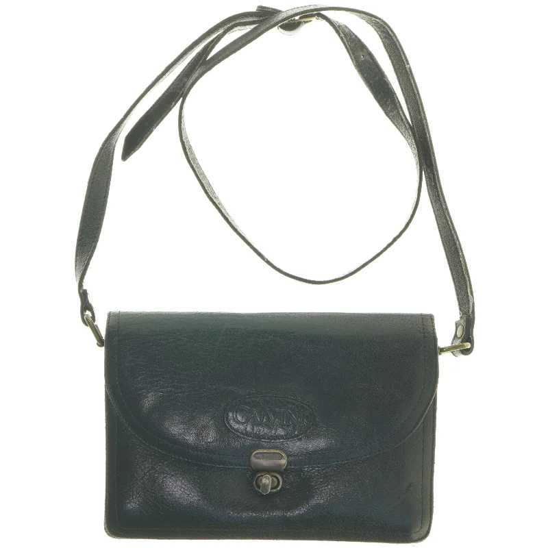 Sort læder skuldertaske fra Calvini (str. 22x15 cm)