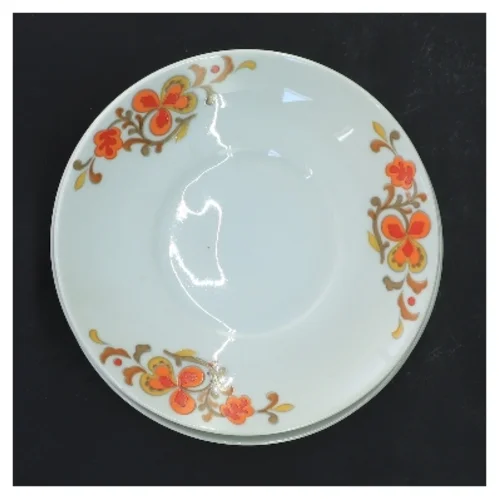 6 porcelænstallerkener med orange blomster fra Schmidt (str. 6 stk Ø 13,5 cm)