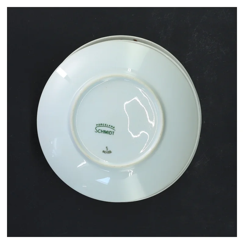 6 porcelænstallerkener med orange blomster fra Schmidt (str. 6 stk Ø 13,5 cm)