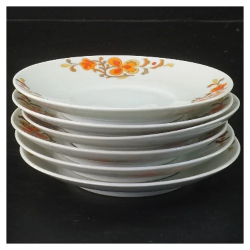 6 porcelænstallerkener med orange blomster fra Schmidt (str. 6 stk Ø 13,5 cm)
