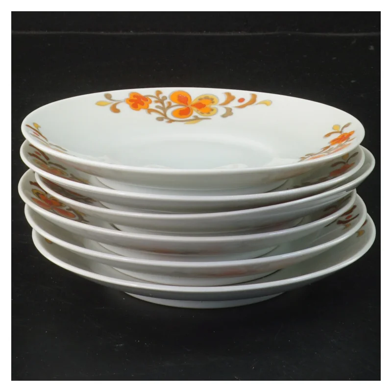 6 porcelænstallerkener med orange blomster fra Schmidt (str. 6 stk Ø 13,5 cm)