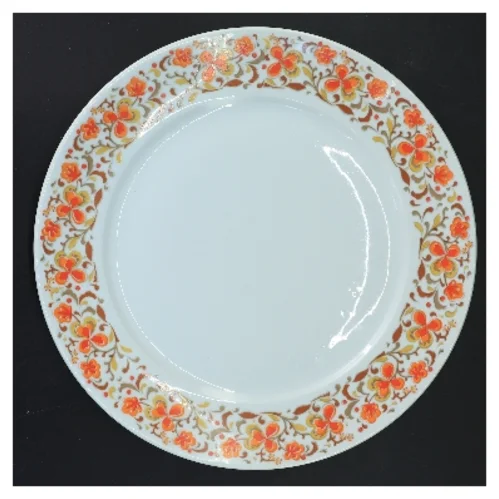 Porcelænstallerken med orange blomsterkant fra Schmidt (str. Ø 28 cm)