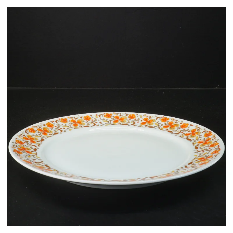 Porcelænstallerken med orange blomsterkant fra Schmidt (str. Ø 28 cm)