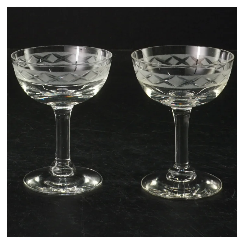 Champagneskåle med slibninger (str. 19 cm. 7 cm i diameter)