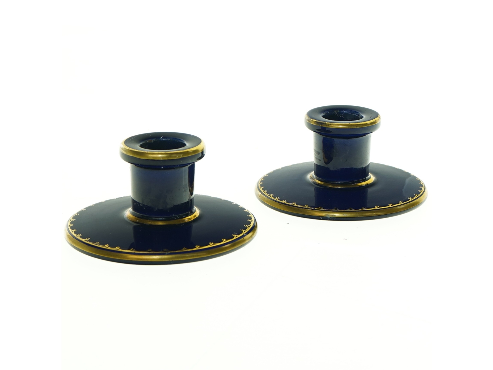 Blå og guld dekorative lysestager (str. 11 x 5 cm)