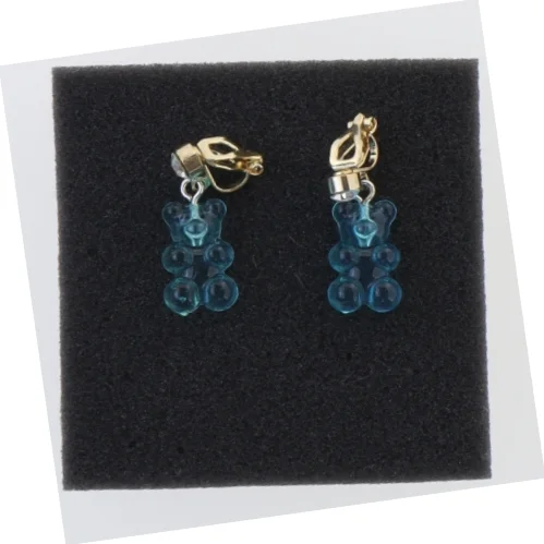 Øreringe med blå bamsefigurer (str. 1,5 cm)