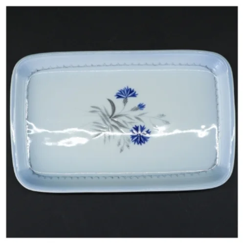 Porcelænsfad med blåt blomstermotiv (str. 23,5 x 15 cm)