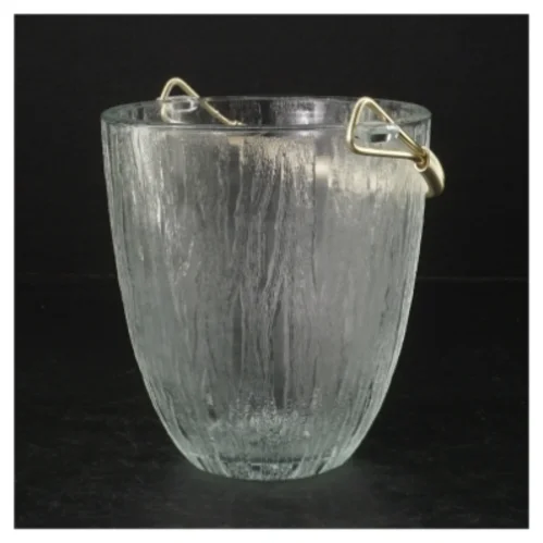Isterningespand i glas og metal (str. H. 13,5 cm. ø. 12,5 cm)