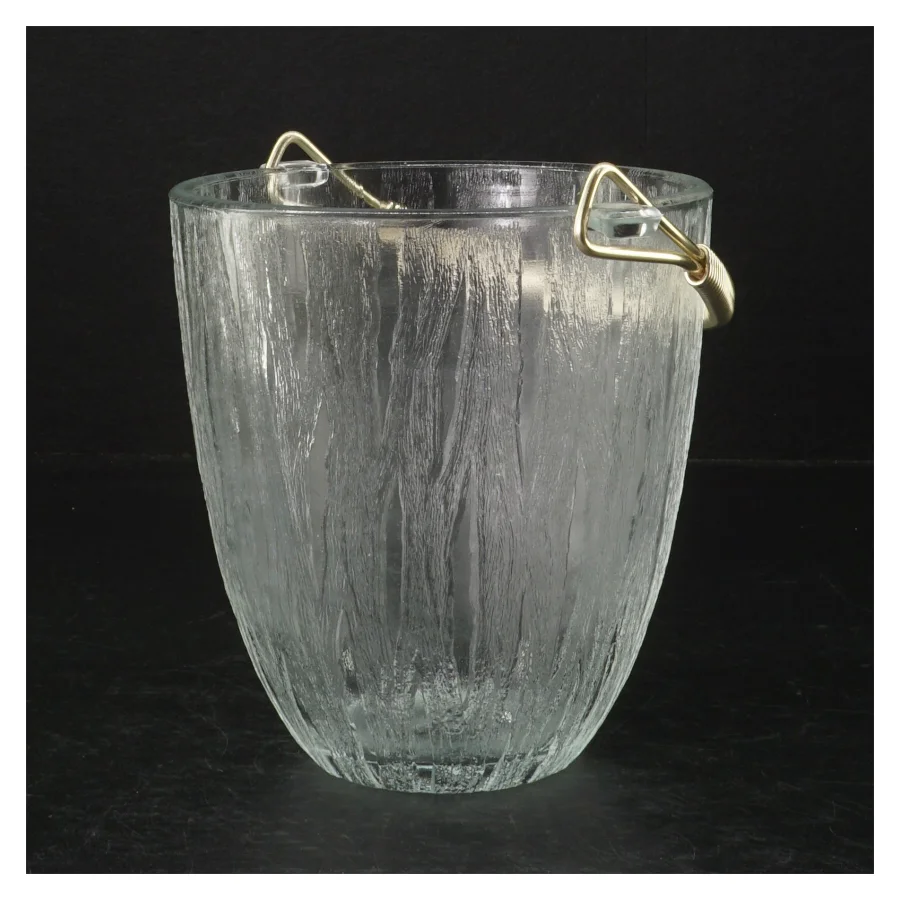 Isterningespand i glas og metal (str. H. 13,5 cm. ø. 12,5 cm)