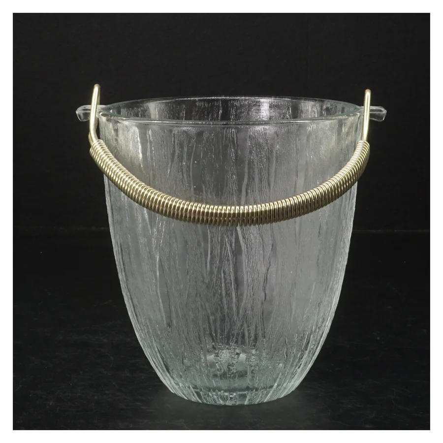 Isterningespand i glas og metal (str. H. 13,5 cm. ø. 12,5 cm)