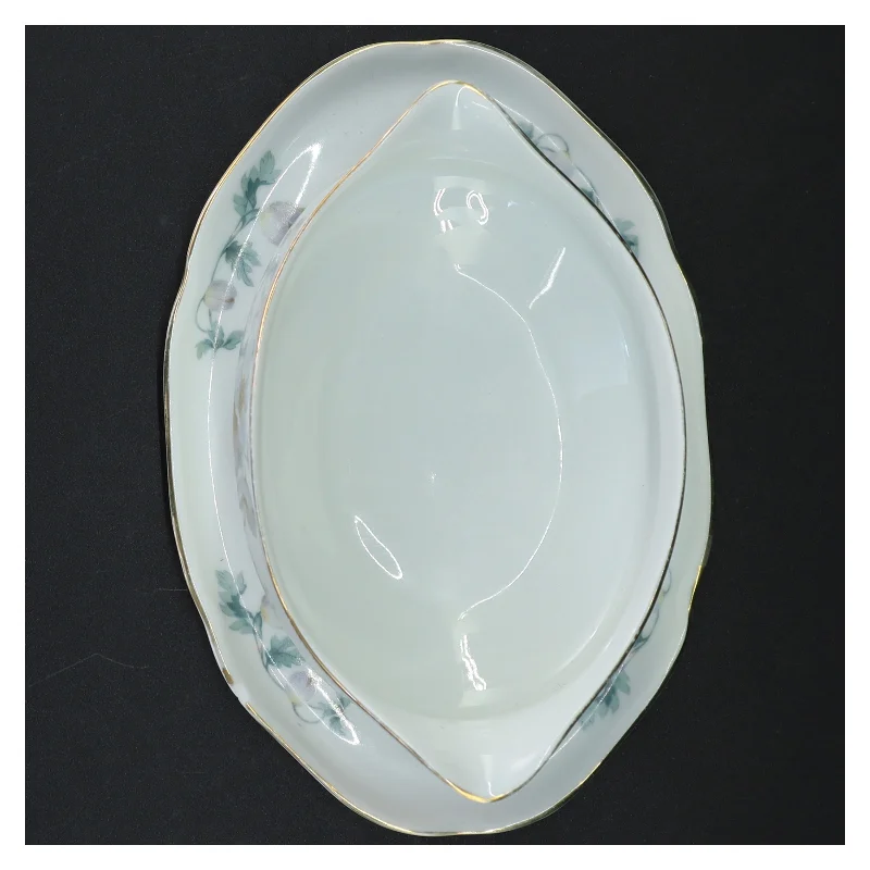 Porcelæns saucesæt med blomstermotiv (str. 21,5 cm)